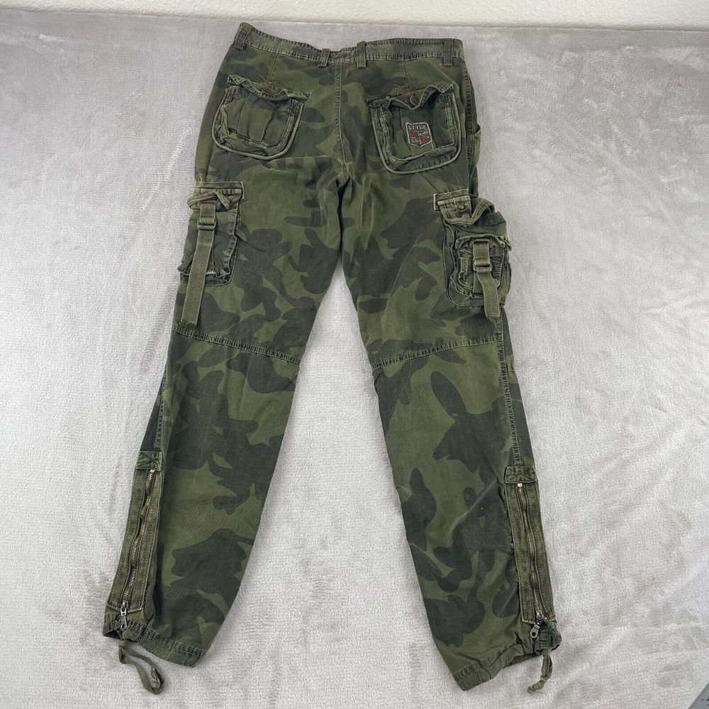 Vintage Japanese Junye Cargo Pants Men 32‎ Green Camo Paratrooper Tactical Y2K - Picture 12 of 16